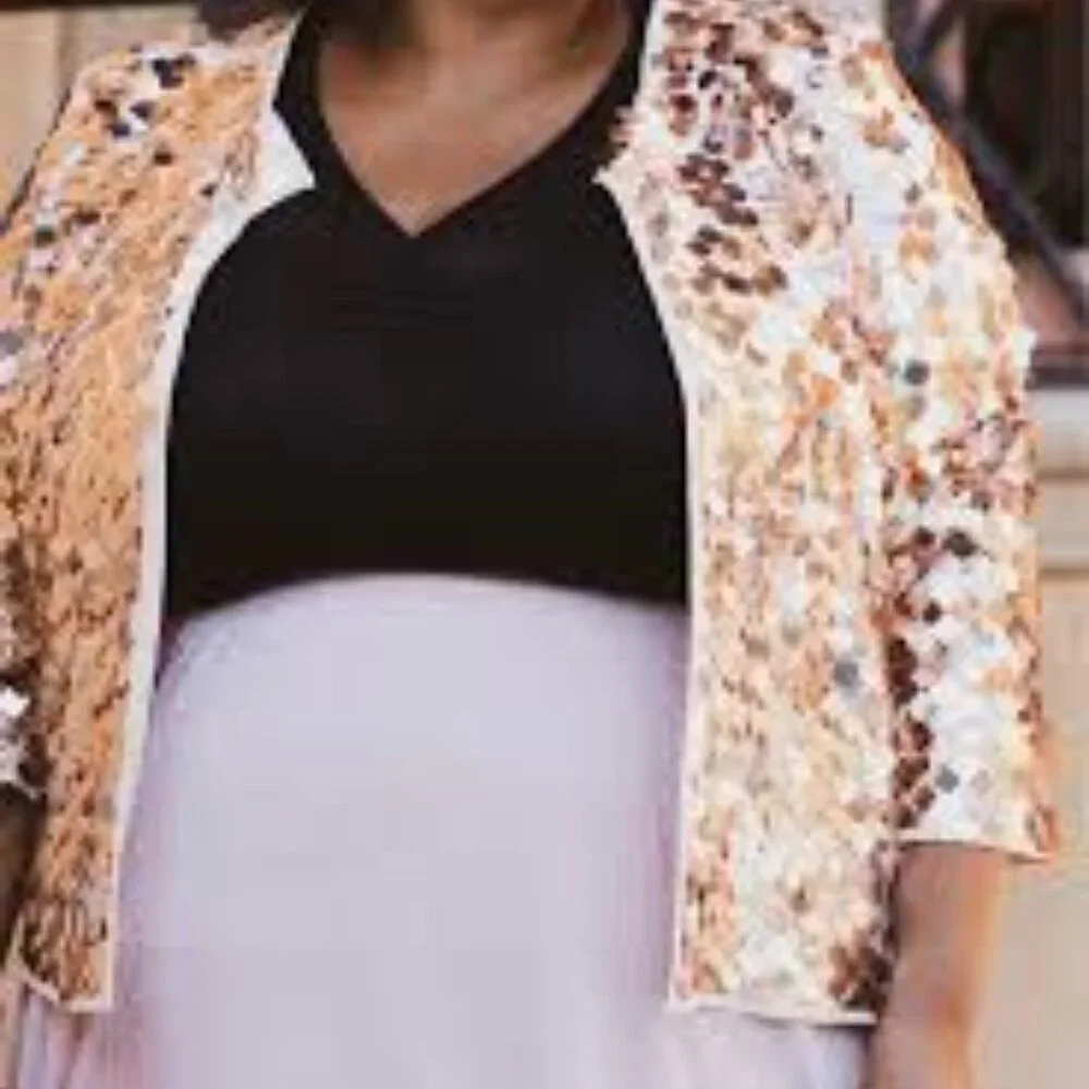 LULAROE Elegant Stella rose gold sequin bling holiday formal bolero layer jacket